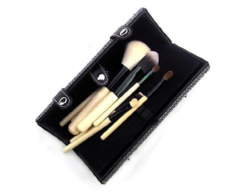 Ensemble De 9 Maquillage Pinceaux - Poils De Chèvre/Pony, Virole Aluminium, Manche En Bois Naturel, Coupe En Cuir
