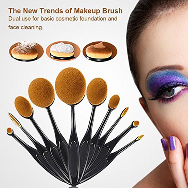Sungpunet Brosses de maquillage Ovale Brosse à dents Maquillage Brush Set Crème Contour Poudre Concealer Fondation Eyeliner Cosmétiques Outil 10 Pcs