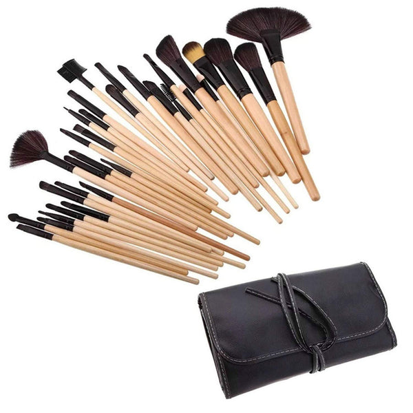 Ensemble de pinceaux à maquillage 32 pièces, pinceau à maquillage couleur bois et sac de voyage UP