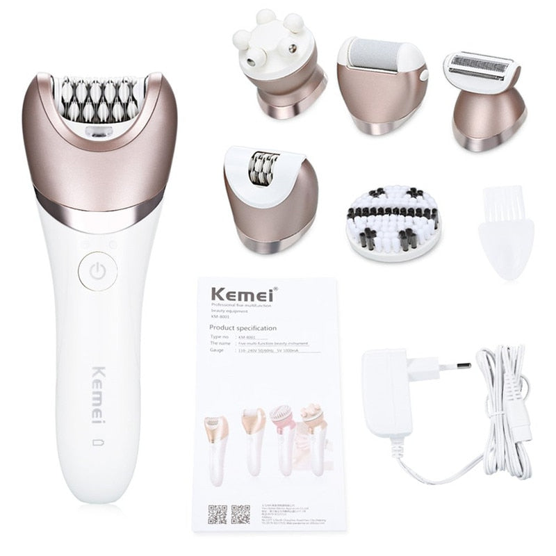 Kemei  Étanche Rasoir 5 en 1 Épilateur Électrique Rechargeable Visage